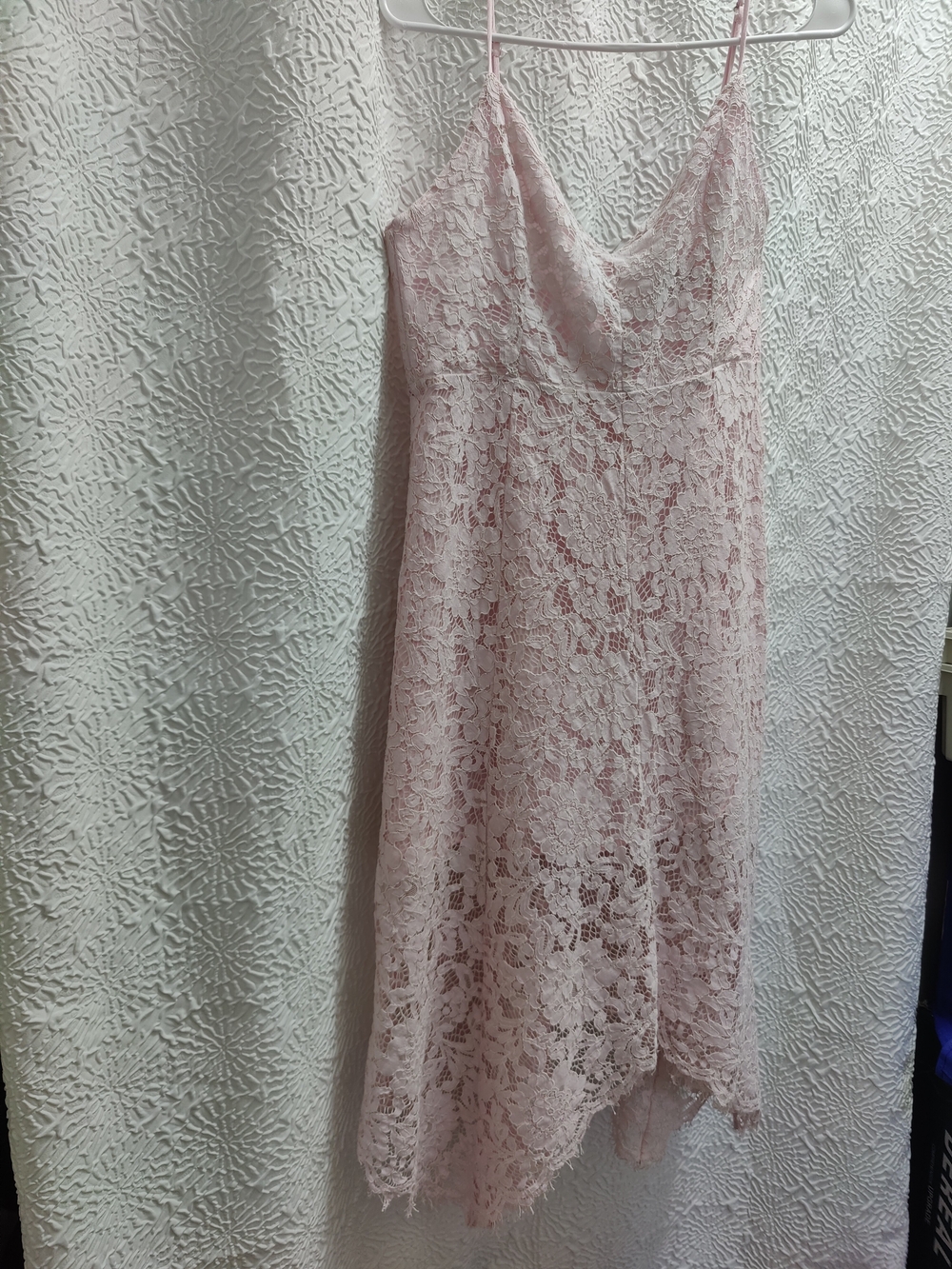 Lulu's Blush Pink Asymmetrical Lace Slip Dress